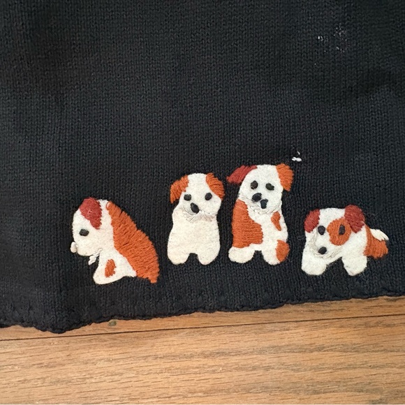 Vintage 1997 Michael Simon Dog Appliqué Black Knit Cardigan Sweater Size S - Picture 8 of 11
